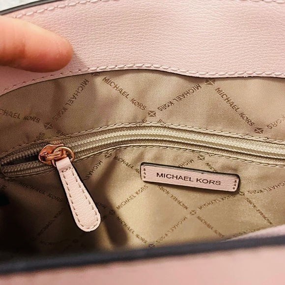 NWT Michael Kors Mott Large Saffiano Leather Satchel Bag In Power Blush Color - Picture 7 of 12